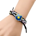 Handwoven football charm bracelet featuring blue and yellow soccer pattern snap button - Black Soccer Ball with Blue and Yellow Pattern (XSWX8455-Black-9)