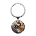 Portachiavi gatto siamese con motivo a farfalla in vetro colorato e anello argento - Gatto Finestra Vetro Colorato (XSWX8531) / Argento