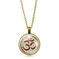 Collier vintage en bronze symbole Om avec pendentif dôme en verre mandala coloré - Style Mandala Om 5 (ABXL103-5)