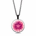 Collana vintage con ciondolo cabochon in vetro dahlia rosa e catena nera per donna - Nero