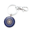 Mandala flower glass dome keychain with silver metal lobster clasp and geometric floral pattern - Mandala Pattern 1 (XZXL1512-1)