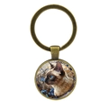 Portachiavi con cabochon in vetro gatto siamese con anello in bronzo vintage e motivi floreali - Gatto Finestra Vetro Colorato (XSWX8531) / Bronzo Antico