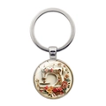 Vintage-Nähmaschine Schlüsselanhänger aus Metall mit Glas-Cabochon und Blumen-Motiv - Nähmaschine / Silber