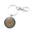 Silver mandala glass cabochon keychain with vibrant artistic pattern and lobster clasp - Mandala Pattern 3 (XZXL1512-3)