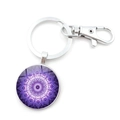 Mandala pattern glass dome keychain with purple floral design and silver lobster clasp - Mandala Pattern 4 (XZXL1512-4)