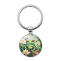Portachiavi in metallo lucido con simpatico ranocchio verde e motivi floreali colorati - Argento
