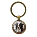 Border Collie portrait keychain with bronze metal ring and vintage glass pendant decoration - Antique Bronze