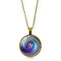Vintage Fibonacci spiral pendant necklace with colorful glass gem and antique bronze chain - Antique Bronze