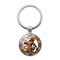 Hanuman Schlüsselanhänger aus poliertem Metall mit kunstvollem Glas-Cabochon-Anhänger - Silber