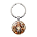 Porte-clés gnome d'automne avec pendentif cabochon en verre citrouille et tournesol - Argenté