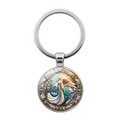 Portachiavi in metallo circolare con ciondolo angelo e colomba bianca in stile artistico - XSWX7865-Argento