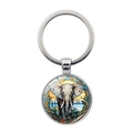Porte-clés cabochon en verre avec éléphant et illustration de coucher de soleil - Illustration d'Éléphant Symétrique (XSWX7872-10)