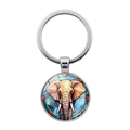 Détail du pendentif éléphant style vitrail sur un porte-clés en métal argenté - Ganesh Peint Poli Miroir (XSWX7872-18)