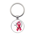 Dettaglio di un portachiavi in argento con cupola in vetro, nastro rosa e stetoscopio - Stile Fiocco Cuore Stetoscopio (XSWX7874-14)