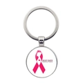 Dettaglio portachiavi in metallo argentato con nastro rosa per la lotta al cancro - Stile Fiocco Silhouette Donna (XSWX7874-13)