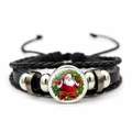 Pulsera multicapa de cuero trenzado con diseño de Papá Noel y cuentas metálicas - Estilo Papá Noel en Guirnalda (XSWX7875-6)