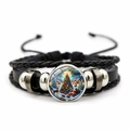 Pulsera multicapa de cuero trenzado con dije de Papá Noel de cristal y cuentas metálicas - Estilo Escena Nocturna de Navidad (XSWX7875-5)