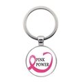 Dettaglio portachiavi in metallo argento con logo Pink Power e nastro rosa in vetro a cupola - Stile Pink Power (XSWX7874-9)