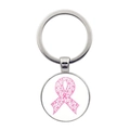 Portachiavi con nastro rosa e ciondolo in vetro con finitura in metallo argento lucido - Stile Motivo a Fiocco Combinato (XSWX7874-5)