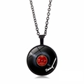 Collana con ciondolo disco in vinile vintage con catena in metallo nero e cupola in vetro - Nero