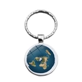 Platte aarde kaart sleutelhanger met zilveren metalen ring en wereldkaart hanger - Donkerblauw Groene Kaartstijl (XSWX7892-1)