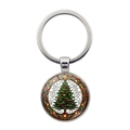 Detalle de llavero metálico redondo con patrón de árbol de Navidad estilo vidriera - Árbol de Navidad Pintado Vintage (XSWX7891-10)