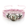Bracelet tressé rose multicouche vintage punk avec gemme en verre fée ange et perles argent - Rose