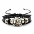 Bracelet vintage punk en cuir avec gemme de fée et perles multicouches tressées - Noir