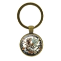 Vintage Bronze-Schlüsselanhänger mit Glas-Cabochon und einem Elfen-Blumen-Illustration - Antikbronze