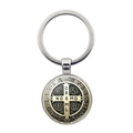 Saint Benedict Medal keychain with two-tone silver and bronze religious pendant - Gold Silver Two Tone Style (XSWX7907-6)