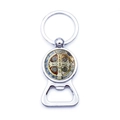 Detailed macro view of Saint Benedict silver medal and integrated bottle opener keychain - St. Benedict Cross Medal Silver Style (XSWX7910-2)