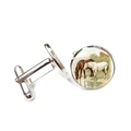 Detail of silver horse cufflinks featuring artistic scenery and classic T-bar clasp closure - Three Horses Waterside Scene (XSWX7905-4)