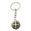 Detail of Saint Benedict religious medal keychain with silver and bronze tone metal finish - Bronze Core Two-tone Style (XSWX7908-6)