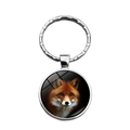 Silver round keychain featuring a glass dome pendant with a red fox portrait - Red Fox Face Portrait (XSWX7825-1)