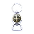 Detail of Saint Benedict Medal bottle opener keychain with polished silver and brass finish - St. Benedict Medal Brass and Silver Style (XSWX7910-6)