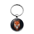 Silver metal keychain with round glass cabochon featuring a realistic red fox portrait - Fox Illustration (XSWX7825-2)