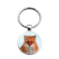 Silver round keychain with orange fox photo pendant for animal lover gift - Fox with Blue Background (XSWX7825-3)