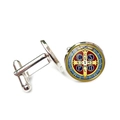Men's Saint Benedict Medal cufflinks with classic religious symbols and polished finish - Colorful Enamel Style (XSWX7917-5)