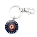 Portachiavi mandala in vetro boho con cornice in lega d'argento e moschettone - Motivo Mandala 6 (XZXL1512-6)