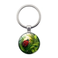 Llavero de cabujón de vidrio con diseño de mariquita y anillo de metal plateado - Plateado (XSWX7929)