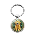 Golden Retriever dog keychain featuring a vintage mandala glass dome charm and silver ring - Golden Retriever Pattern (XSWX7920)