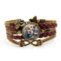 Bracciale multistrato in pelle con ciondoli a farfalla e cabochon in vetro religioso - Illustrazione Religiosa Stile 3 (XSWX7932-3)