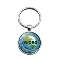 Silver metal JW.ORG keychain with globe background and polished round pendant charm - Earth Pattern (XSWX7896-1)
