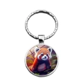 Portachiavi gemma di vetro panda rosso con cornice in lega di zinco e illustrazione carina - Stile Gemma del Tempo Panda Minore (XSWX7923)