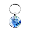 JW .ORG time gem keychain with blue butterfly and floral motif in a round metal ring - Blue Butterfly And Floral (XSWX7896-3)