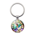 Porte-clés colibri en verre artistique avec anneau argenté et motif d'oiseau coloré - Argenté