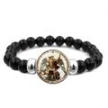 Archangel Saint Michael beaded elastic bracelet with black stones and religious center charm - Armored Dragon Slayer Michael (XSWX7933-8)