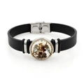 Macro detail of Archangel Saint Michael black leather bracelet with stainless steel clasp - Mosaic Art Style (XSWX7934-8) / Black