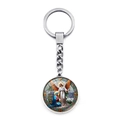 Détail macro du porte-clés rond Archange Michel avec pendentif double face en verre - Saint Michel avec Ange Féminin (XSWX7941-3)