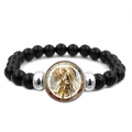 Saint Michael Archangel beaded bracelet with black beads and religious glass pendant - Fine Line Art Michael (XSWX7933-7)
